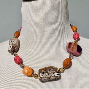 JS Collections | Boho Pink and Orange Chunky Choker Necklace